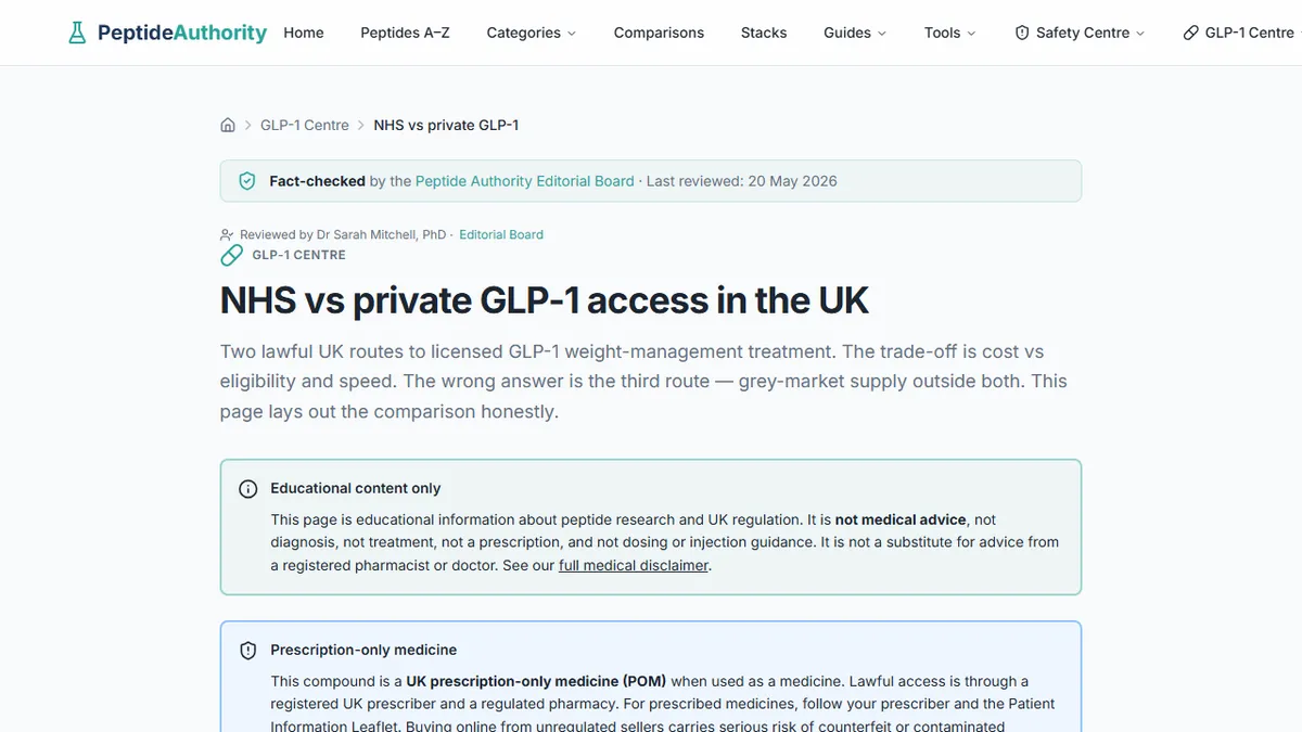 Peptide Authority — GLP-1 Weight-Loss Injections on the NHS vs Private: What Nobody Tells You About the True Cost