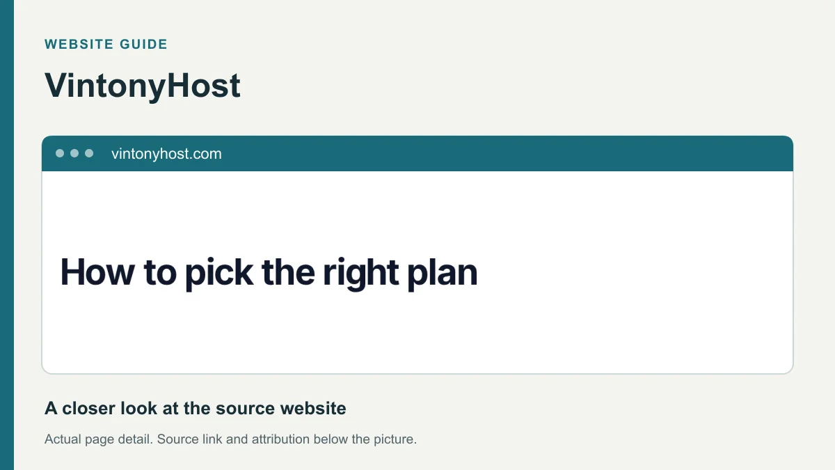 VintonyHost website detail showing the heading: How to pick the right plan.