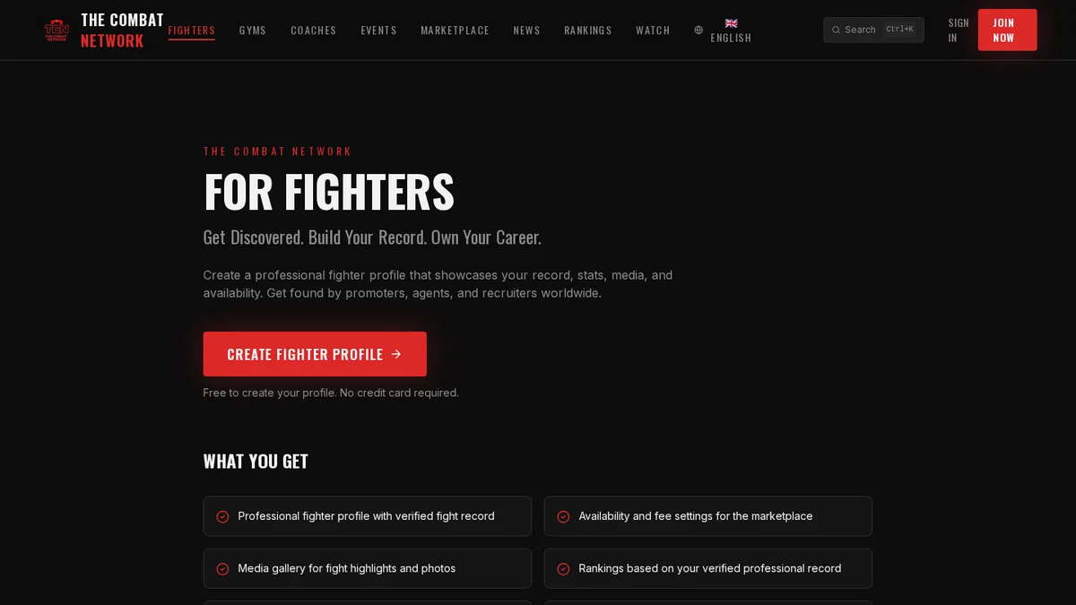The Combat Network page about join, with its heading, navigation and introductory content.