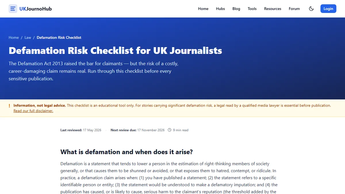 UK Journo Hub — The Three Defamation Defences Every UK Journalist Must Know