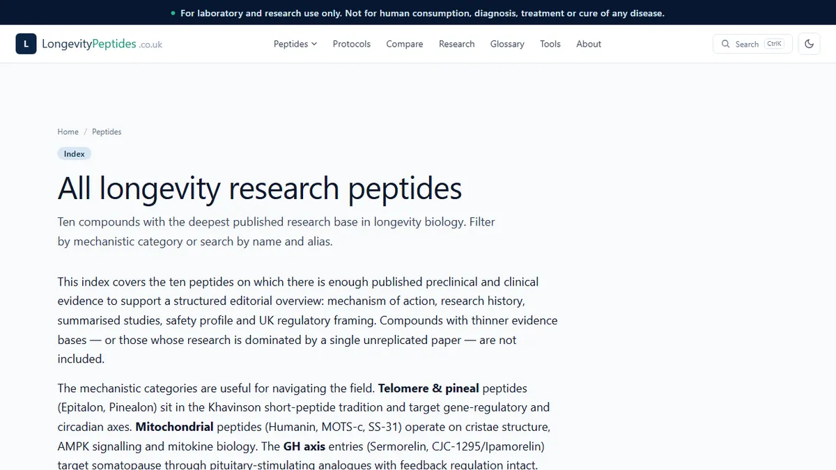 Longevity Peptides — A Complete Beginner's Guide to Longevity Peptides: What They Are and Why Researchers Study Them
