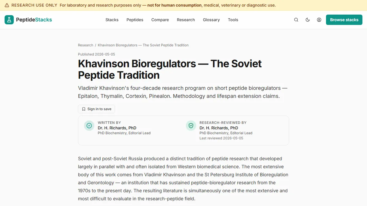 PeptideStacks — Epitalon and Thymalin: Inside the Soviet Bioregulator Research Tradition