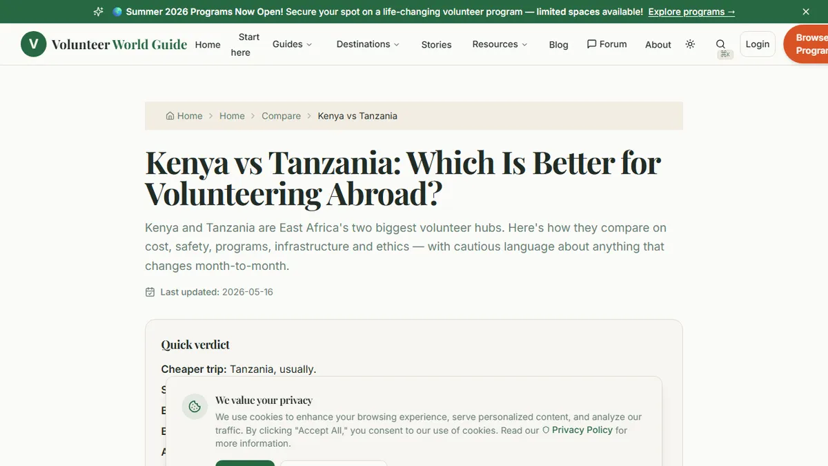 Volunteer World Guide — Kenya vs Tanzania for Volunteering: Which Destination Actually Suits You?