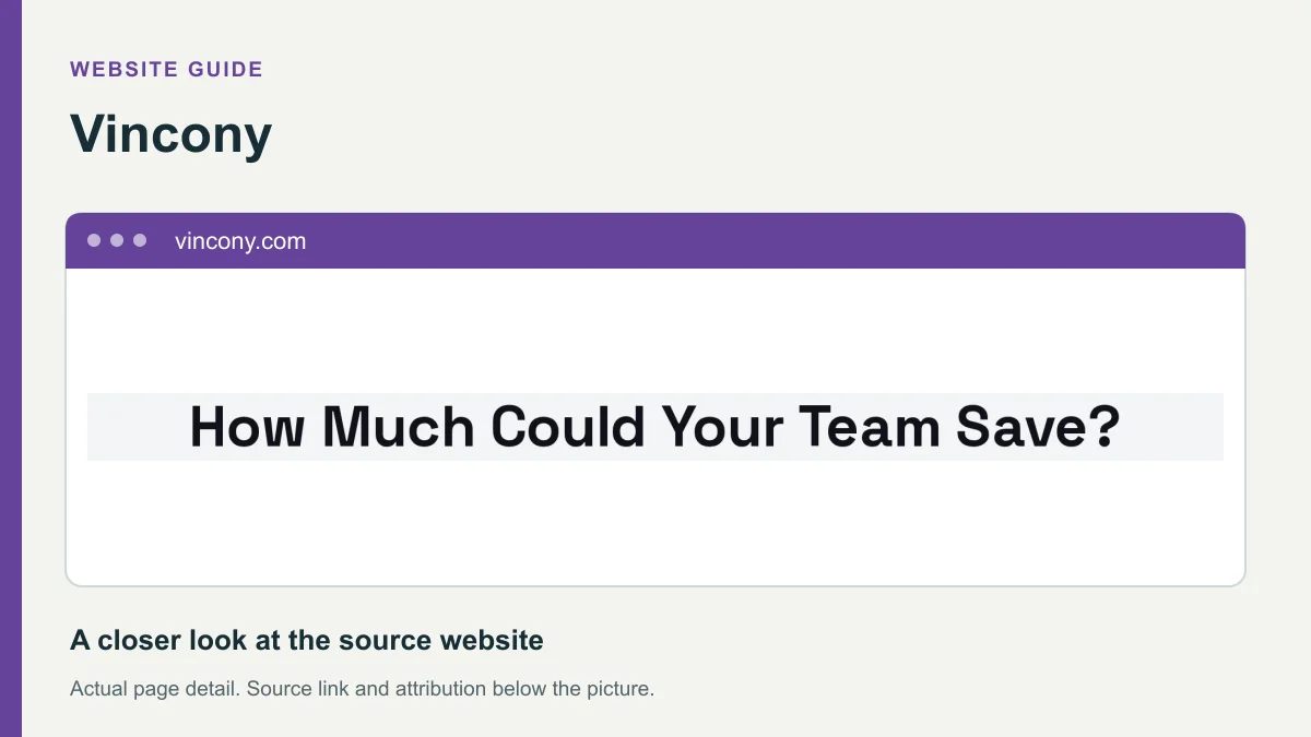 Vincony website detail showing the heading: How Much Could Your Team Save?.