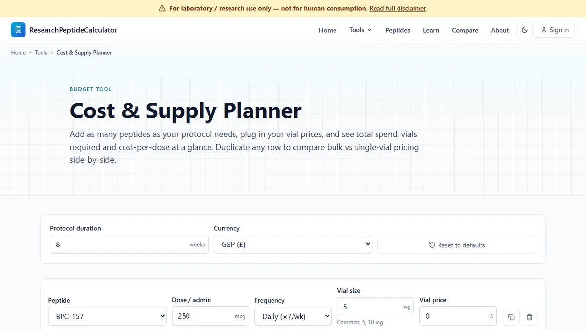 ResearchPeptideCalculator.co.uk — How to Budget a Multi-Peptide Research Protocol Without Overspending