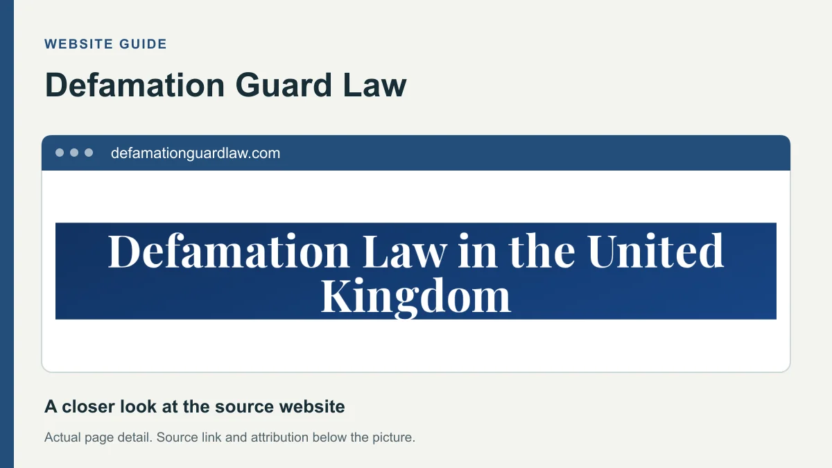Defamation Guard Law website detail showing the heading: Defamation Law in the United Kingdom.