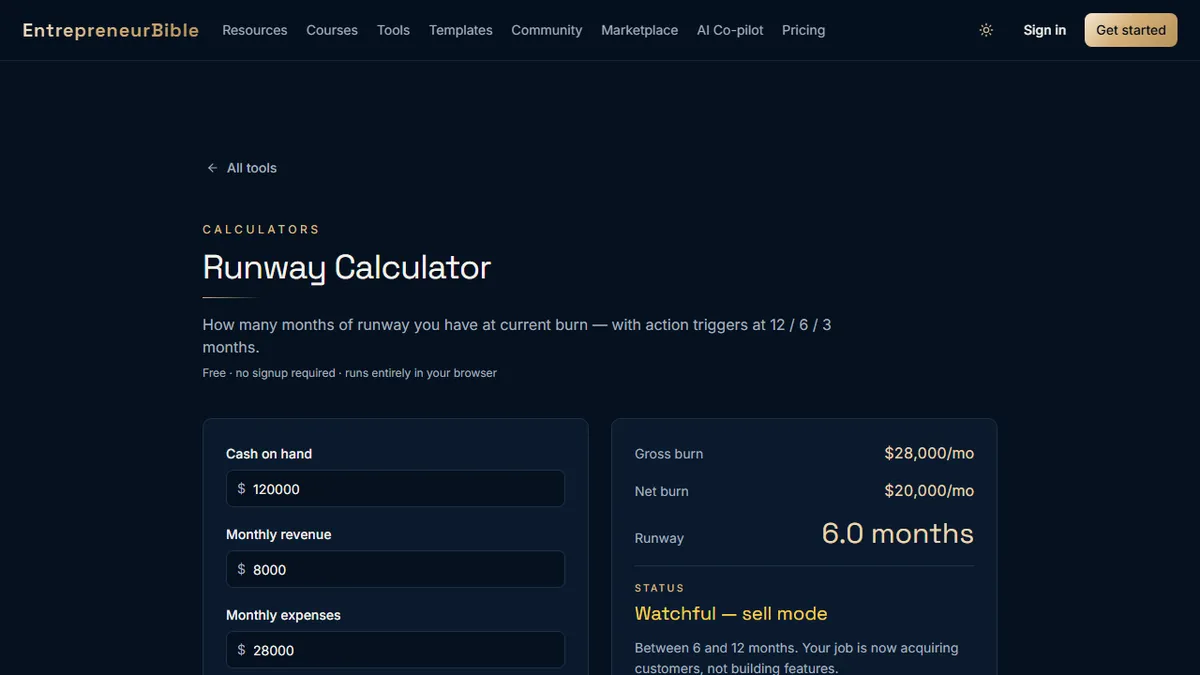EntrepreneurBible — Startup Runway Calculator Guide: How Long Does Your Money Last?
