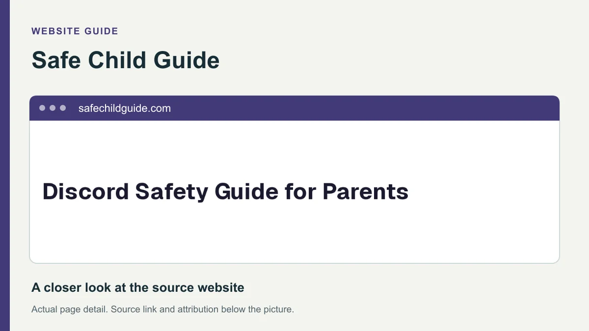 Safe Child Guide website detail showing the heading: Discord Safety Guide for Parents.