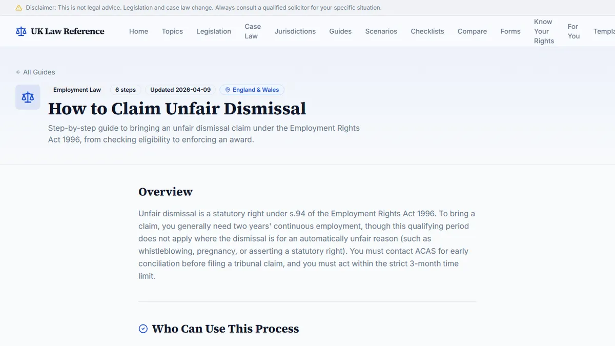 UK Law Reference — 5 Mistakes That Kill Unfair Dismissal Claims Before They Start
