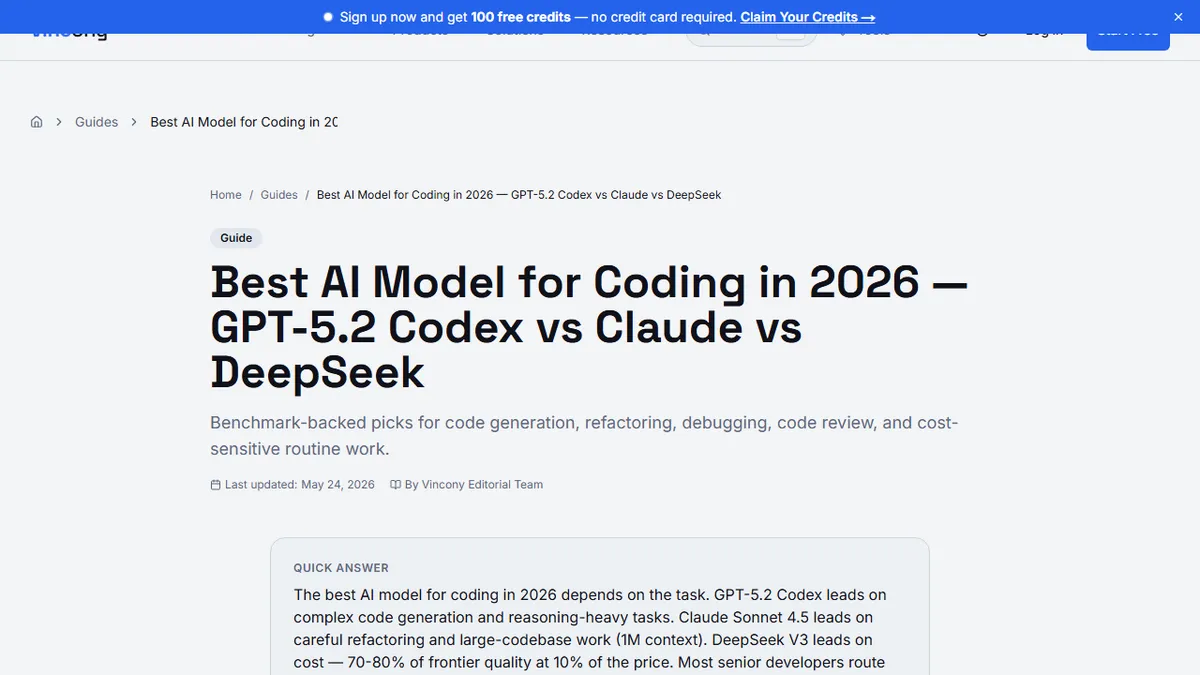 Vincony — The Best AI Model for Coding in 2026: Practical Picks for Real Development Work