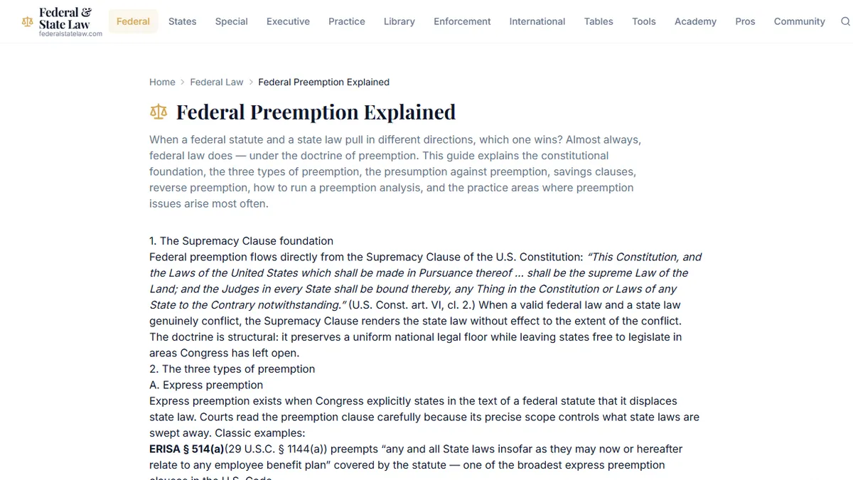 Federal & State Law — How Federal Law Overrides State Law: A Plain-English Guide to Preemption