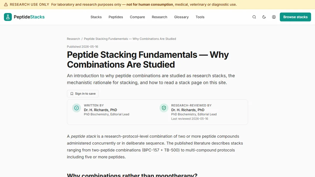 PeptideStacks — What Is a Peptide Stack? A Beginner's Guide to Combination Research Protocols