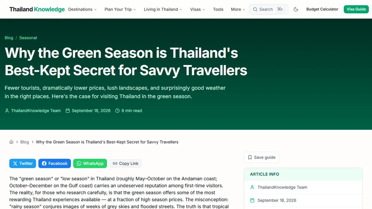 ThailandKnowledge.com — Why the Rainy Season Is Actually Thailand's Best-Kept Secret