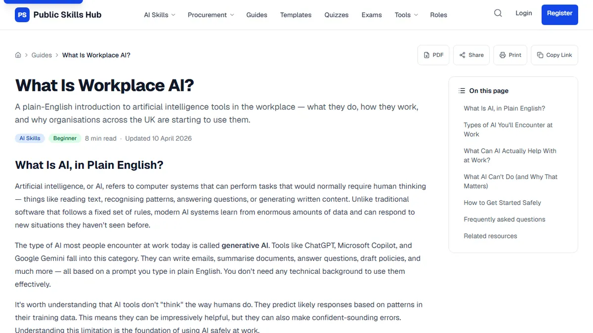 Public Skills Hub — What Workplace AI Actually Does (Explained Without the Jargon)