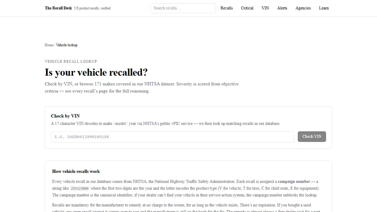 The Recall Desk — How to Check Whether Your Car Has an Open Recall Right Now