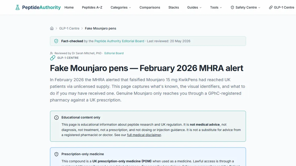 Peptide Authority — How to Spot a Fake Mounjaro or Ozempic Pen Before You Inject It