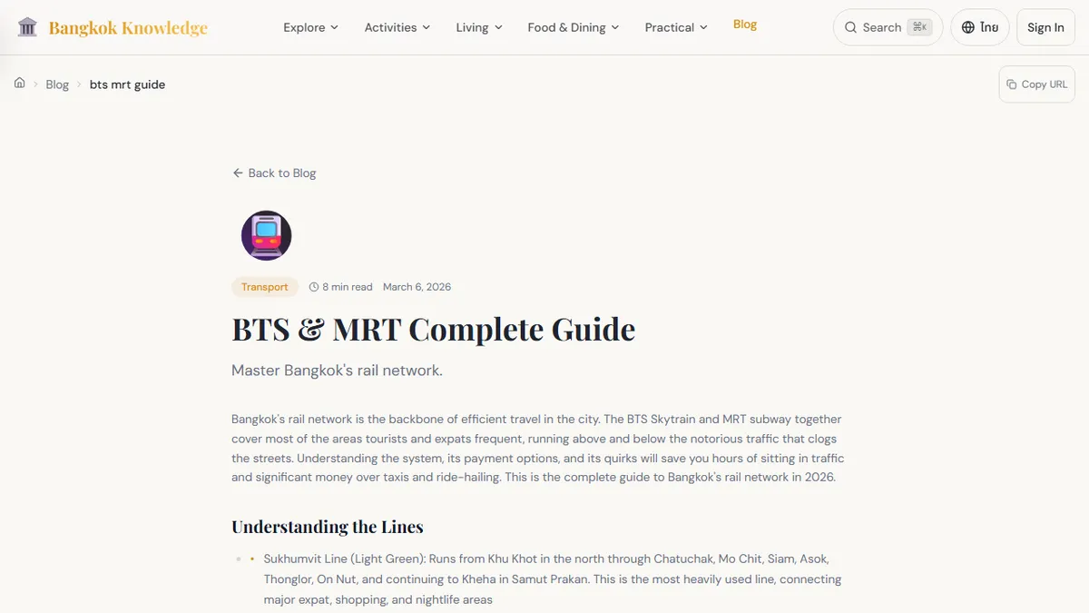 Bangkok Knowledge — Bangkok Transport Decoded for First-Timers: BTS, MRT, Boat, Grab — What to Use When