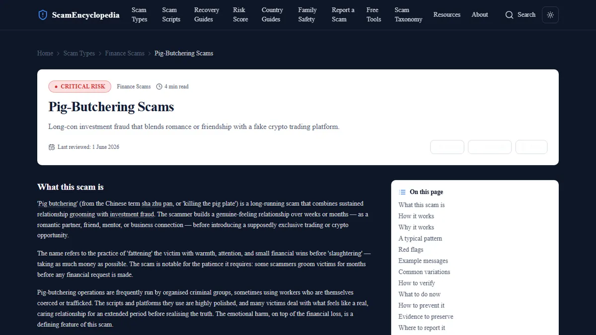 ScamEncyclopedia — 7 Warning Signs of a Pig-Butchering Scam Before You Lose Money