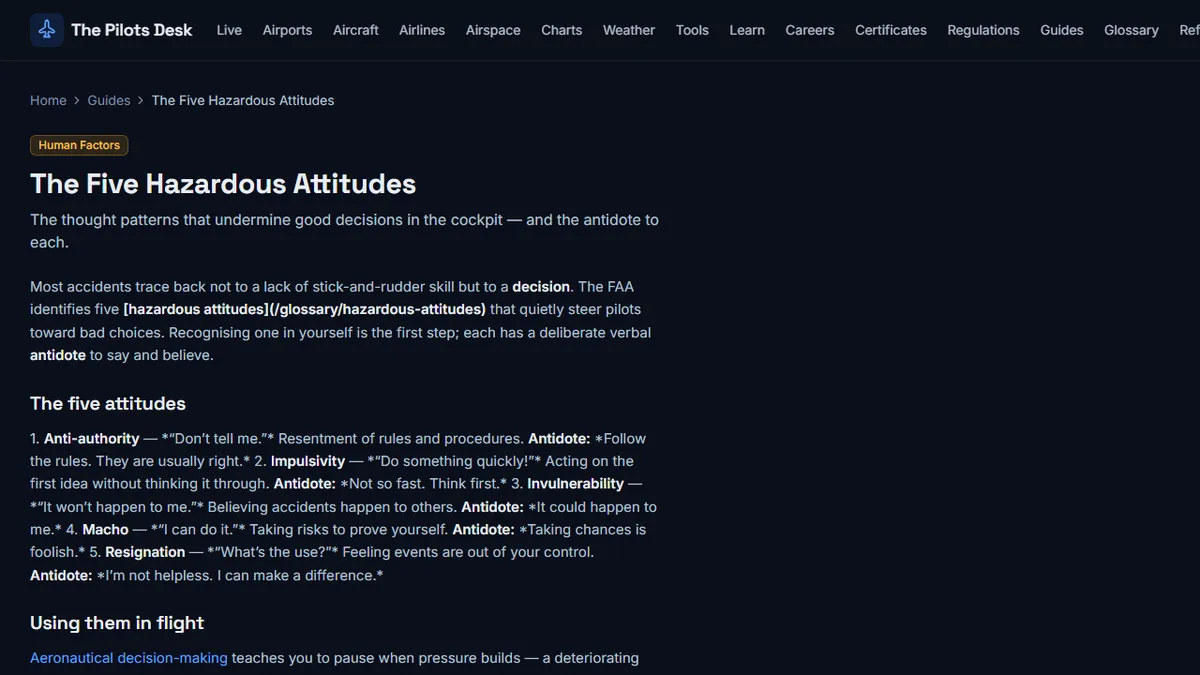 The Pilots Desk — The 5 Hazardous Attitudes That Crash Planes — and How to Ground Them