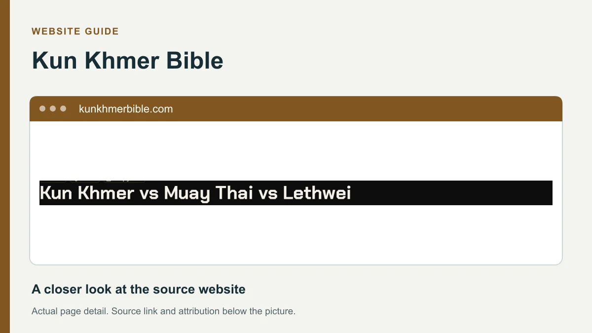 Kun Khmer Bible website detail showing the heading: Kun Khmer vs Muay Thai vs Lethwei.