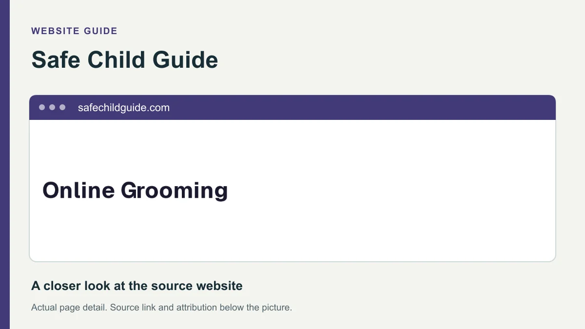 Safe Child Guide website detail showing the heading: Online Grooming.