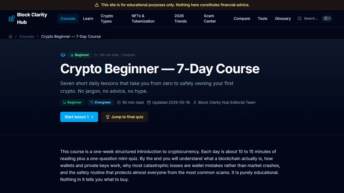 Block Clarity Hub — The Complete Beginner's Guide to Cryptocurrency in 2026