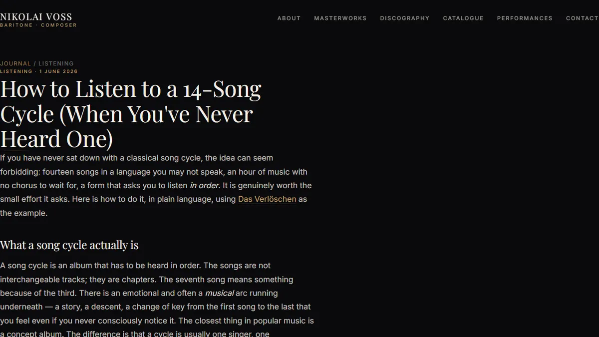 Nikolai Voss — A Beginner's Guide to the Classical Song Cycle