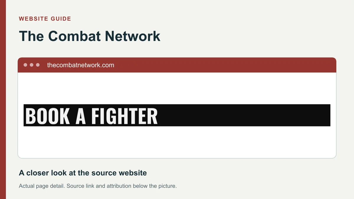 The Combat Network website detail showing the heading: BOOK A FIGHTER.