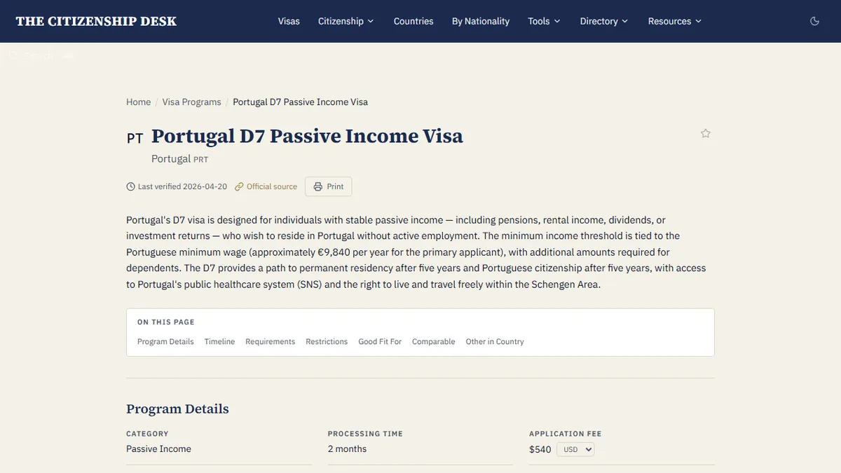 The Citizenship Desk — Portugal D7 vs D8: Which Visa Actually Fits Your Income?