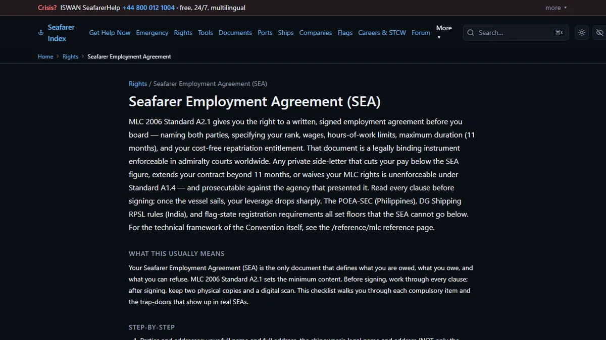 Seafarer Index — How to Read Your Seafarer Employment Agreement Before You Sign