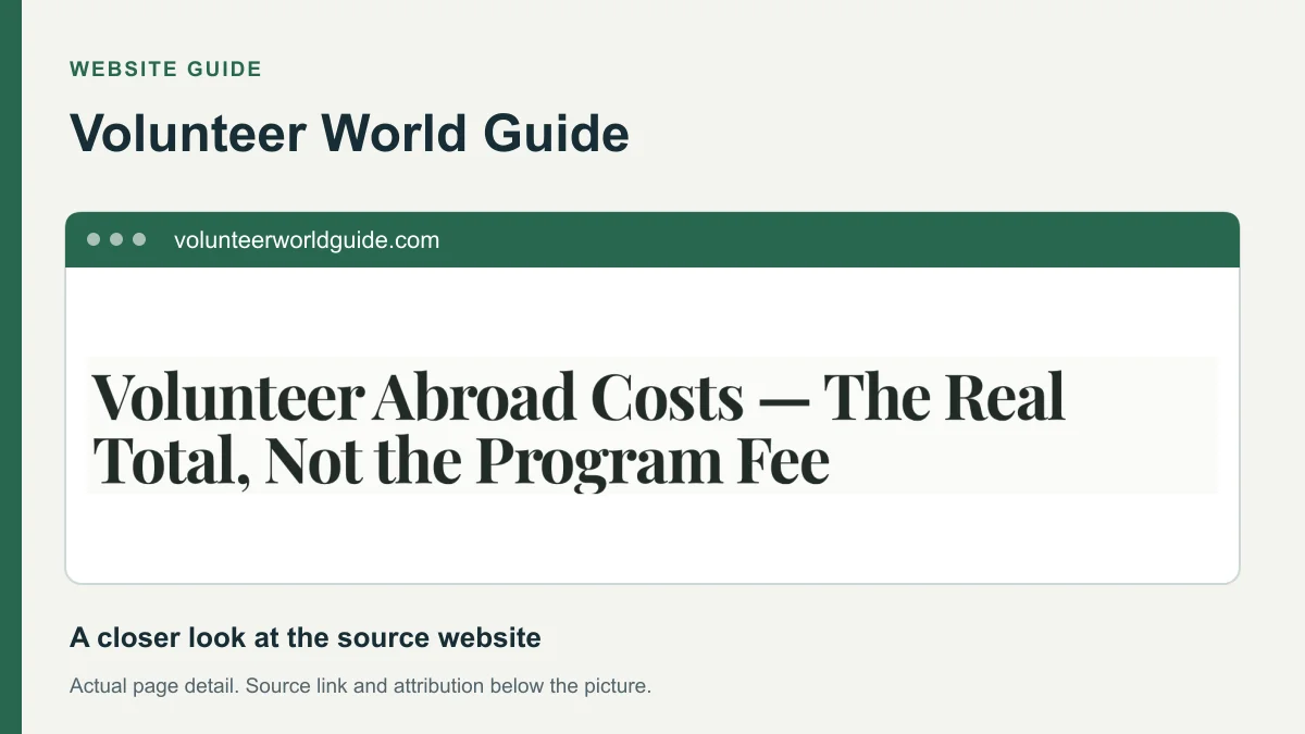 Volunteer World Guide website detail showing the heading: Volunteer Abroad Costs — The Real Total, Not the Program Fee.