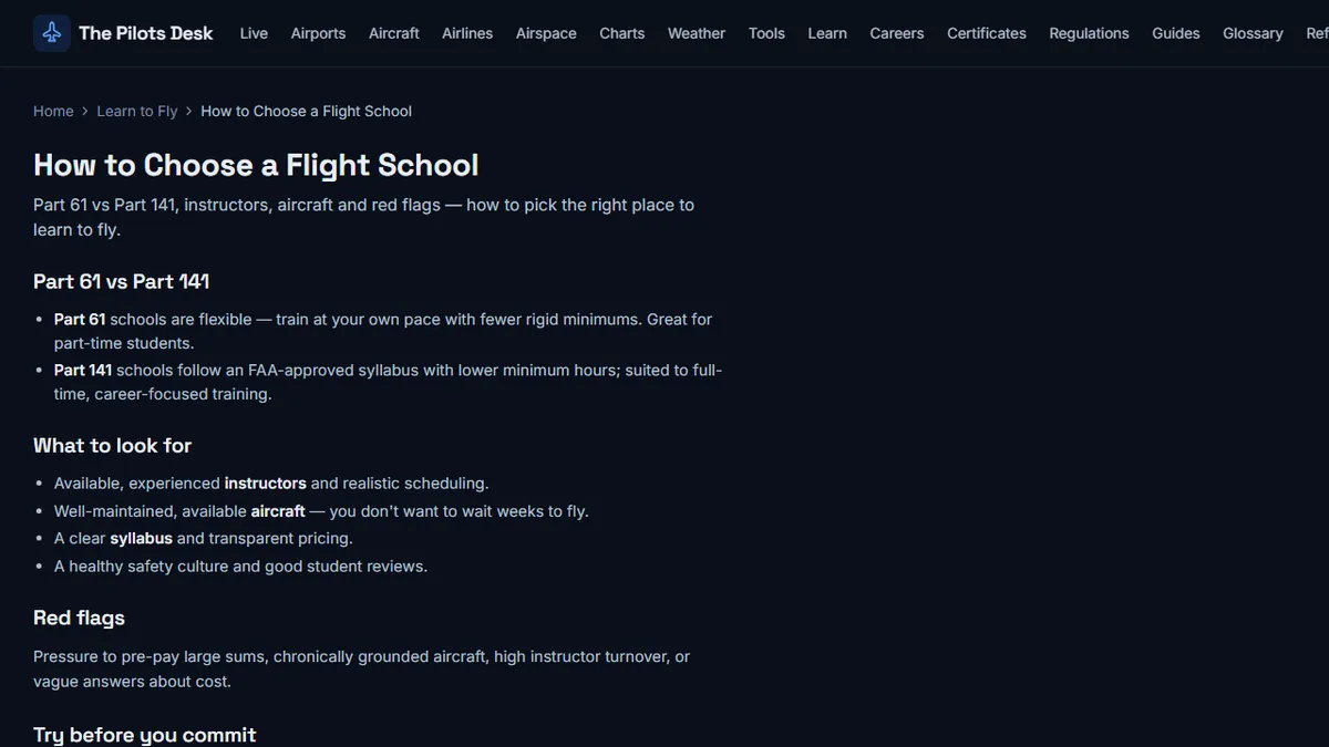 The Pilots Desk — How to Pick a Flight School Without Getting Burned