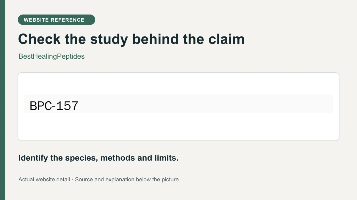BestHealingPeptides website detail: BPC-157. Identify the species, methods and limits.