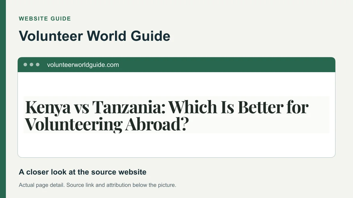 Volunteer World Guide website detail showing the heading: Kenya vs Tanzania: Which Is Better for Volunteering Abroad?.